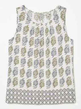 Loft Outlet Floral Sleeveless Blouse, Pleated Neck, Women's Size XL